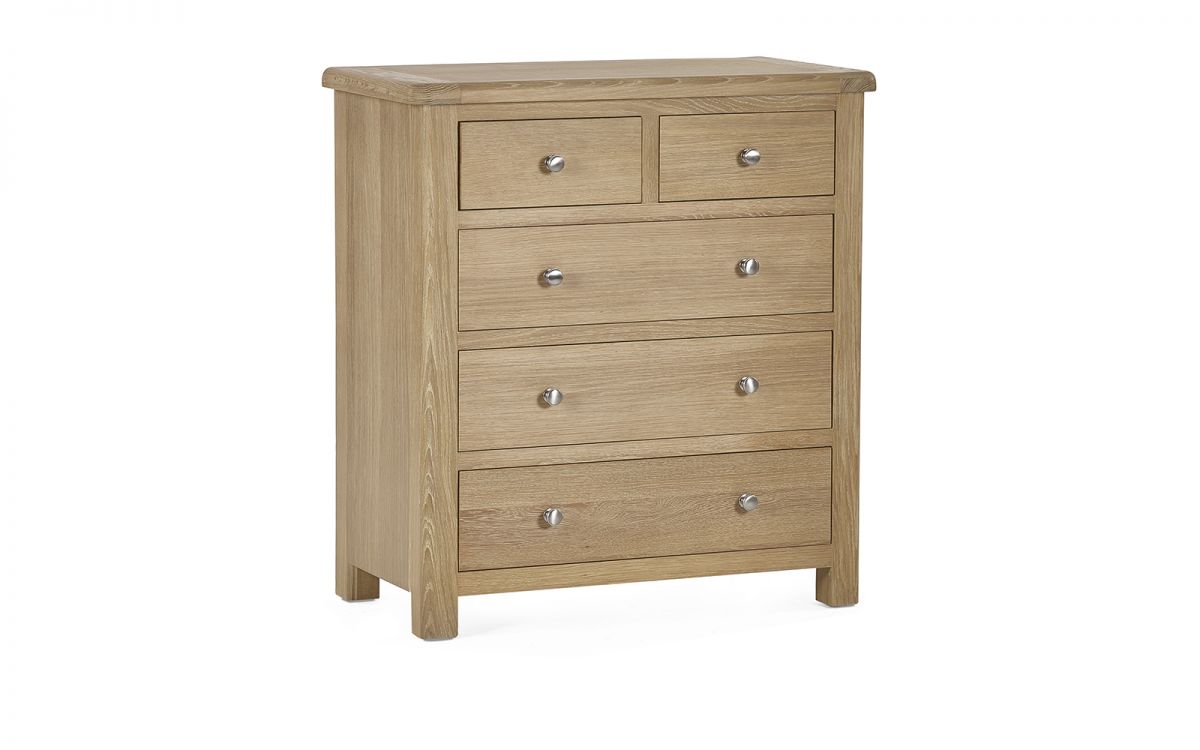 Julian Bowen Memphis Limed Oak 3 + 2 Drawer Chest From Side And Front-Better Bed Company