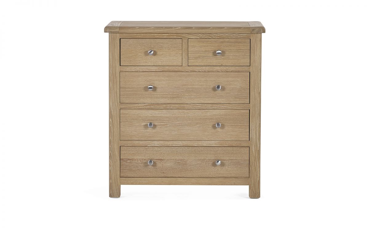 Julian Bowen Memphis Limed Oak 3 + 2 Drawer Chest Round Handles From Front-Better Bed Company
