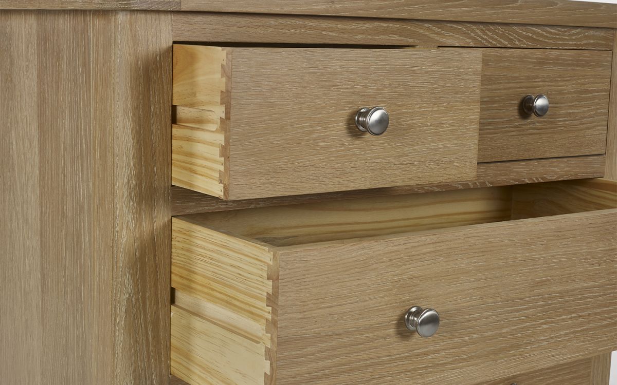 Julian Bowen Memphis Limed Oak 3 + 2 Drawer Chest Drawers Open Round Handles-Better Bed Company