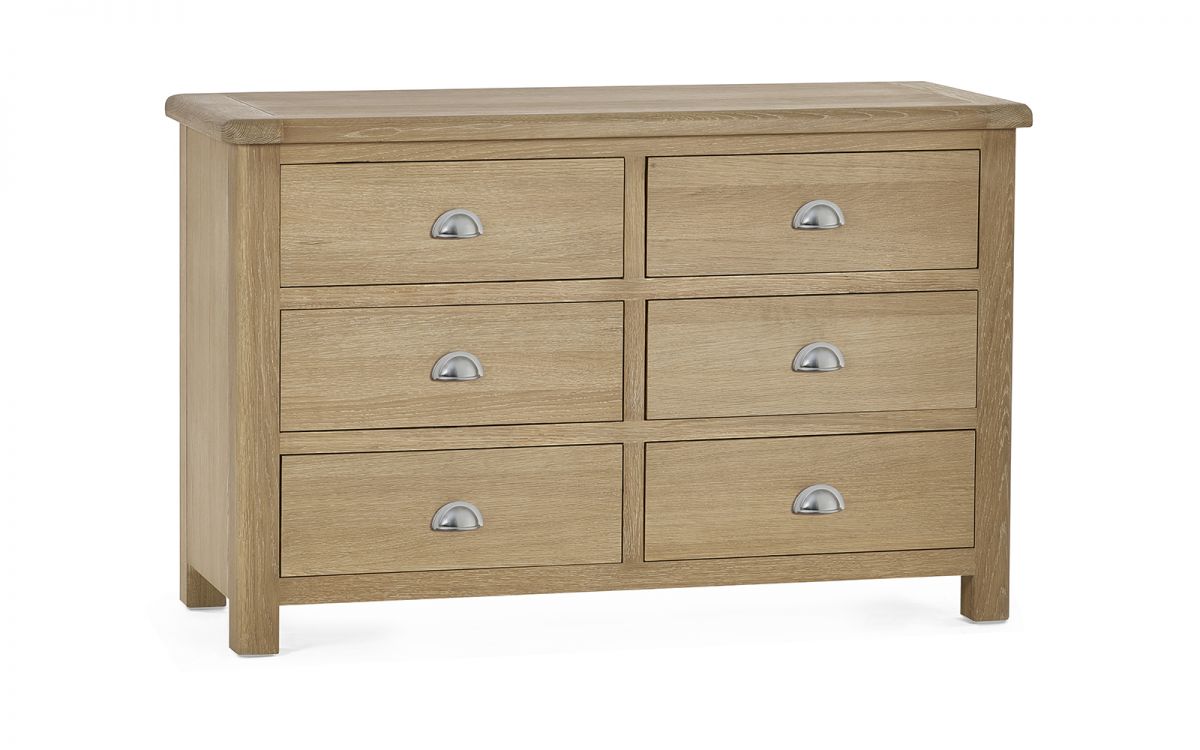 Julian Bowen Memphis Limed Oak 6 Drawer Wide Chest From Front-Better Bed Company