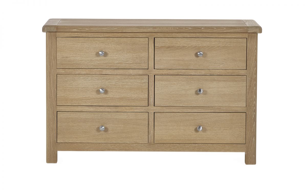 Julian Bowen Memphis Limed Oak 6 Drawer Wide Chest Round Handles From Front-Better Bed Company