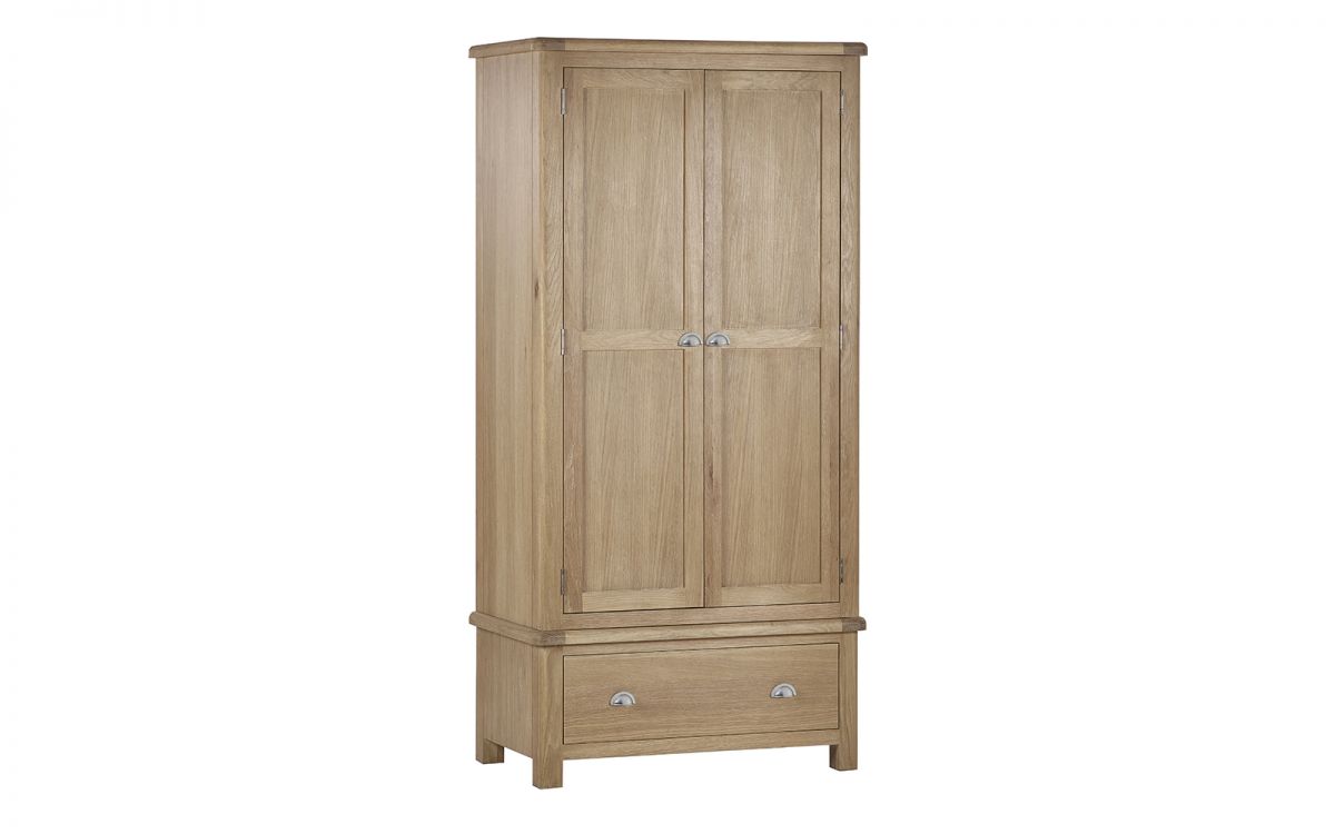 Julian Bowen Memphis Limed Oak 2 Door 1 Drawer Wardrobe From Front Side-Better Bed Company