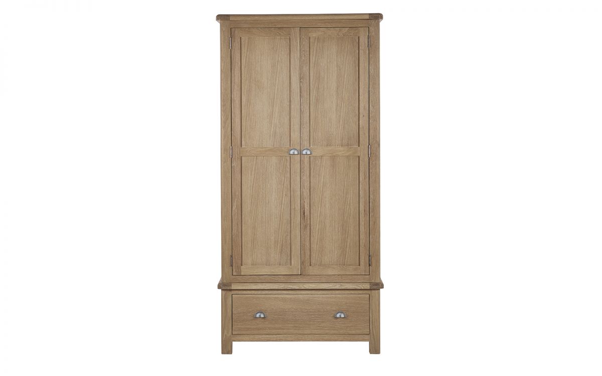 Julian Bowen Memphis Limed Oak 2 Door 1 Drawer Wardrobe From Front-Better Bed Company