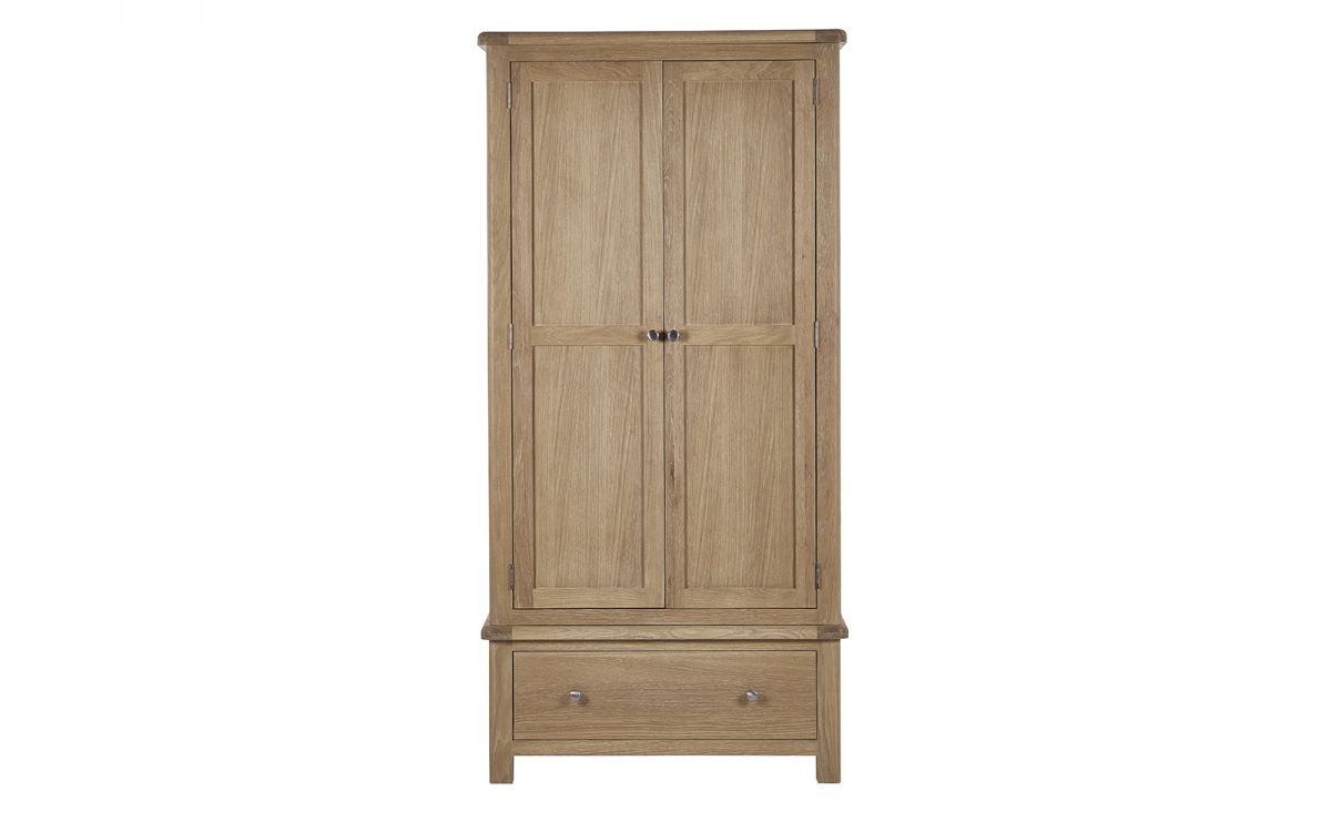 Julian Bowen Memphis Limed Oak 2 Door 1 Drawer Wardrobe From Front-Better Bed Company