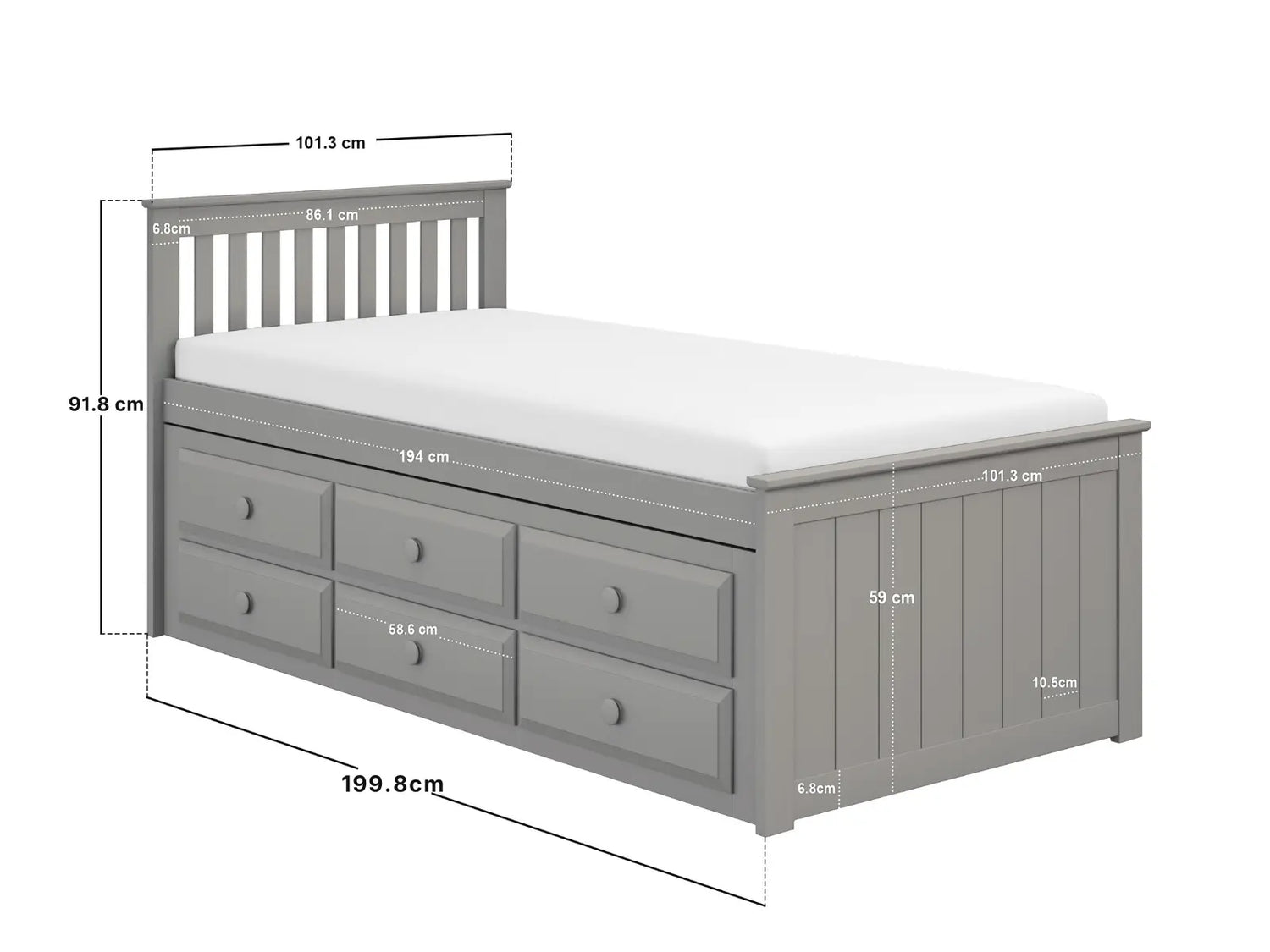 Better Montreal Captains Storage Bed-Grey-Better Bed Company
