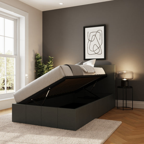 GFW Side Lift pu Leather Ottoman Bed Single Open-Better Bed Company