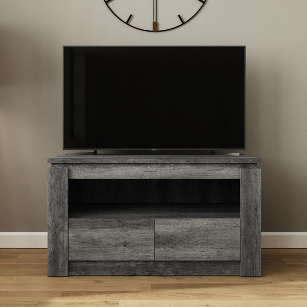 GFW Canyon Oak 2 Drawer TV Unit Charcoal-Better Bed Company