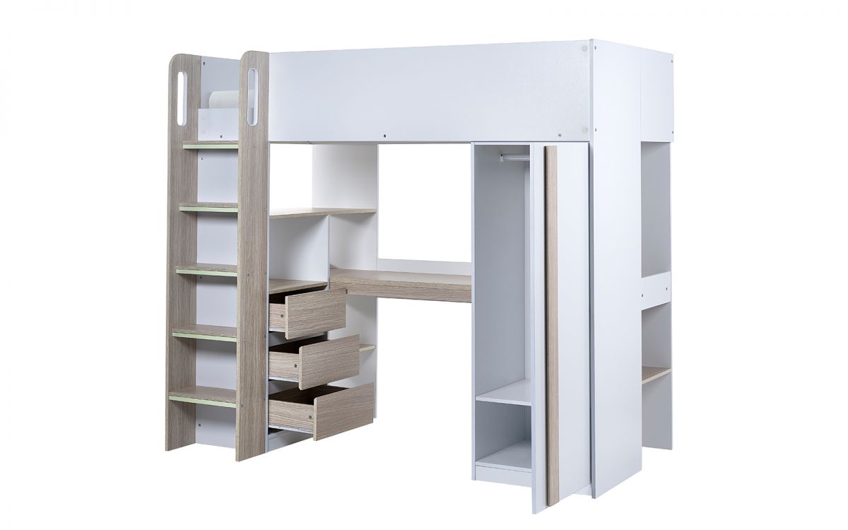 Julian Bowen Ocean Highsleeper - Pale Wood & White White Background Storage Open-Better Bed Company
