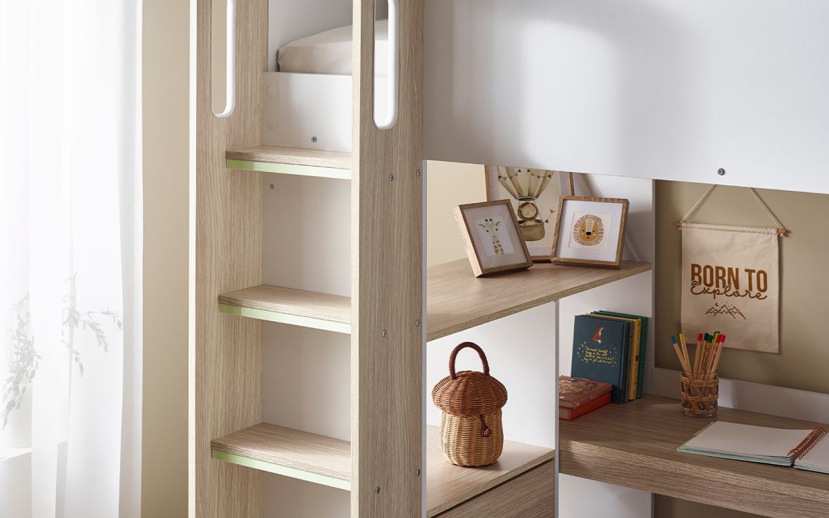 Julian Bowen Ocean Highsleeper - Pale Wood & White Ladder Close Up-Better Bed Company