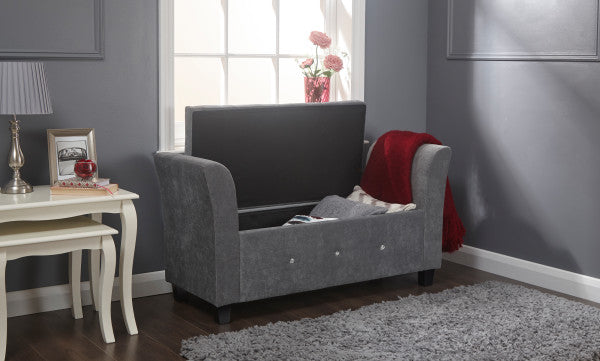 GFW Verona Diamante Window Seat Grey Chenille Open-Better Bed Company