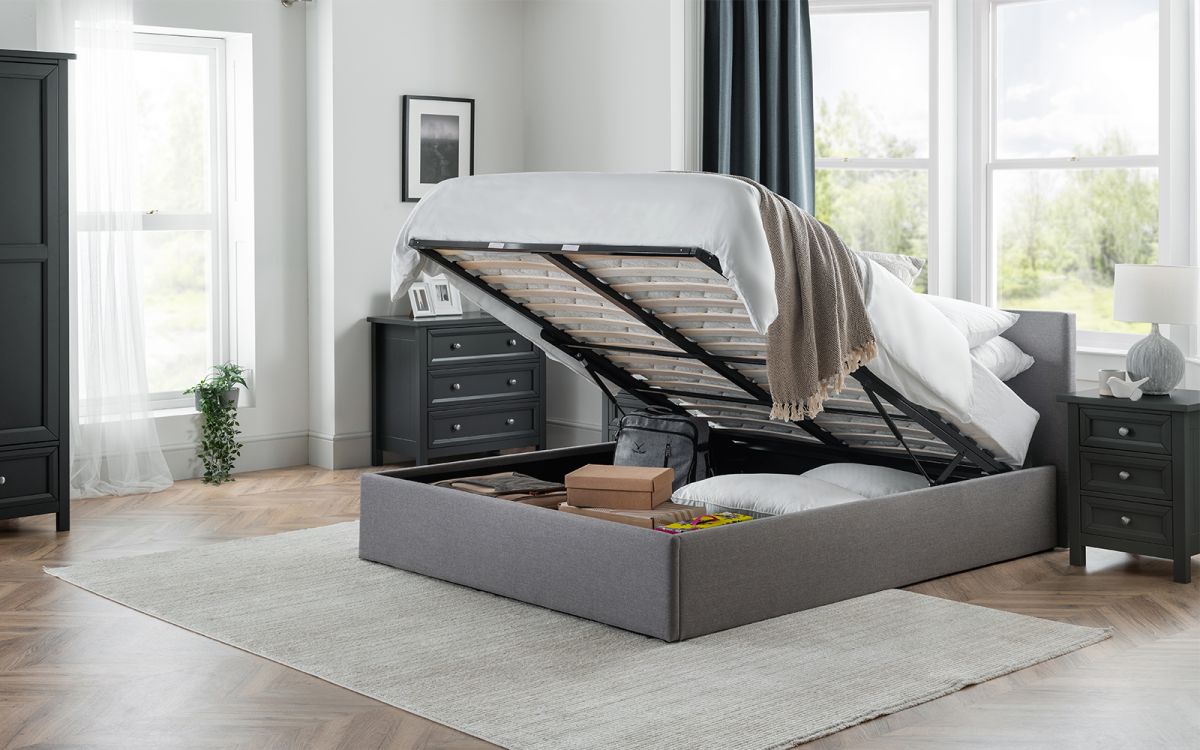 Julian Bowen Rialto Lift up Storage Bed Frame Grey Open In Bedroom-Better Bed Company