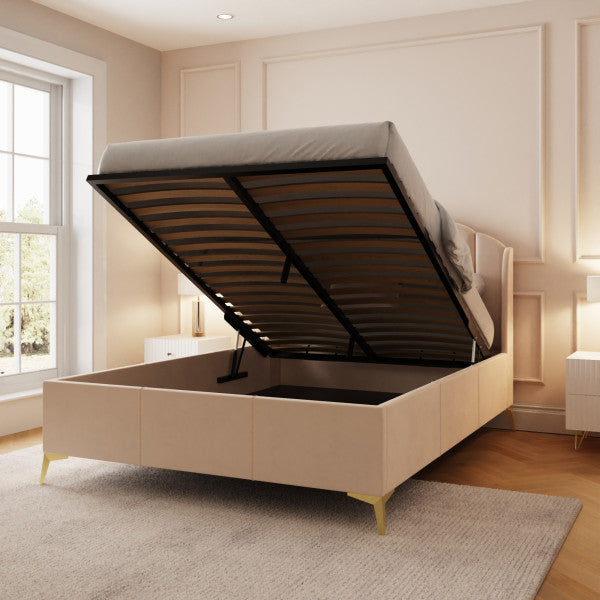 GFW Pettine End Lift Ottoman Bed Natural Open-Better Bed Company