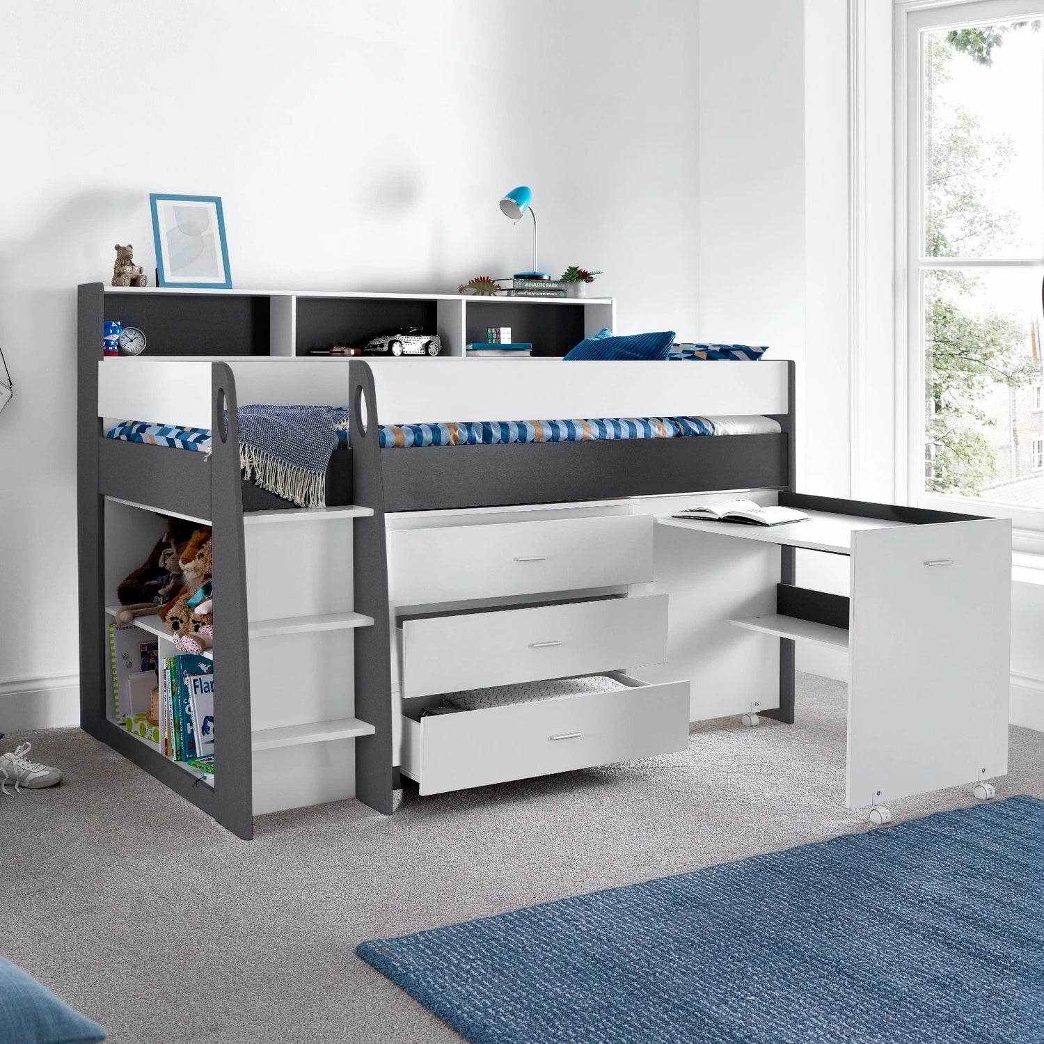 Bedmaster Ersa Midsleeper Bed Grey Desk Out-Better Bed Company