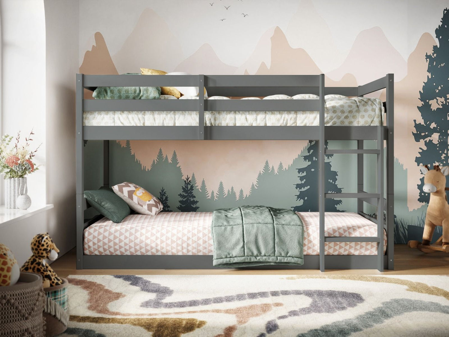 Kids Bunk Beds Beatrice Grey & White Wooden Bunk Bed Grey From Front-Better Bed Company