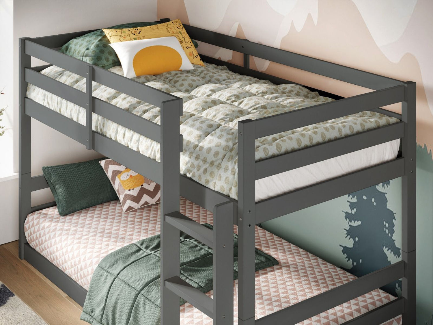 Kids Bunk Beds Beatrice Grey & White Wooden Bunk Bed Grey Ladder Close Up-Better Bed Company