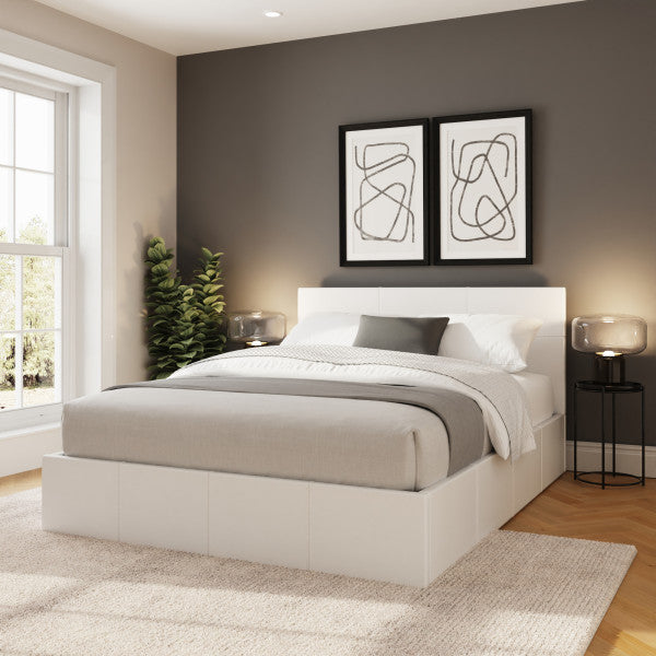 GFW End Lift Leather Ottoman Bed White Leather-Better Bed Company