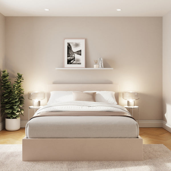 Gfw End Lift Velvet Ottoman Bed-King Size Natural-Better Bed Company