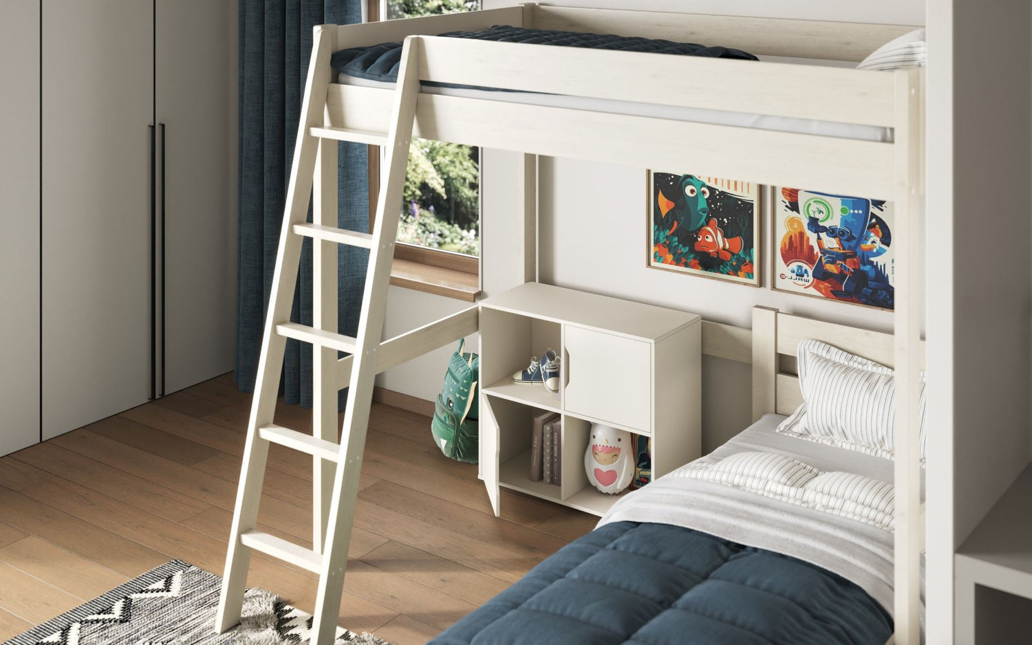 Kids Bunk Beds Tessa Small Double Wooden White & Grey Highsleeper With L Shaped Bed White From Top-Better Bed Company