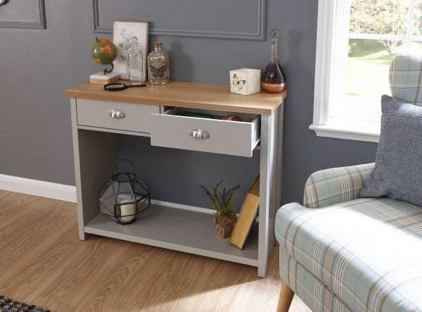 GFW Lancaster Console Hall Table Grey With Drawer Open-Better Bed Company