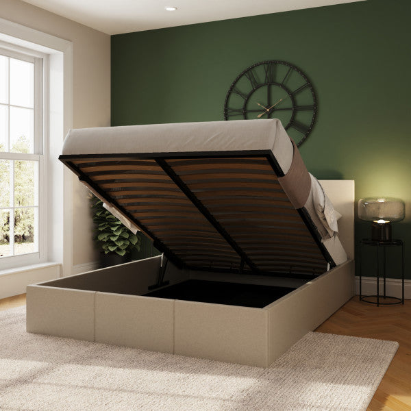 GFW End Lift Natural Fabric Ottoman Bed Double Open-Better Bed Company