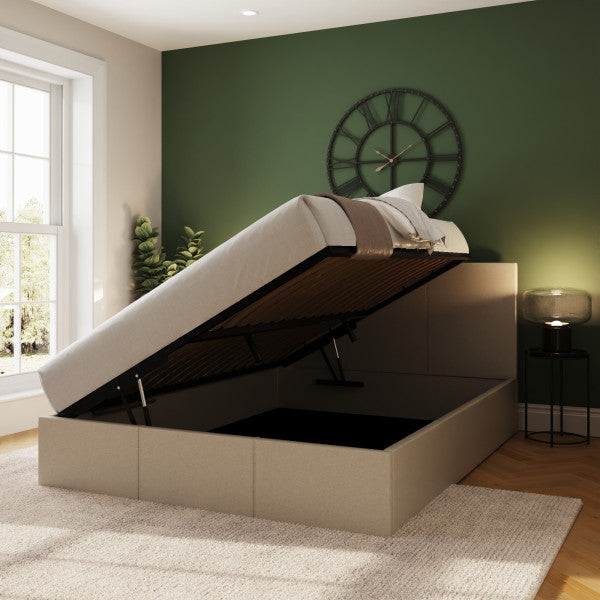 GFW Side Lift Natural Fabric Ottoman Bed Double Open-Better Bed Company