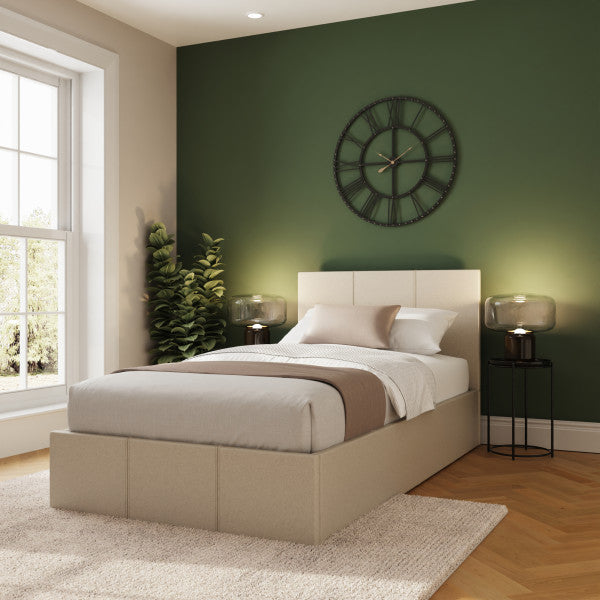 GFW End Lift Natural Fabric Ottoman Bed Single From Front-Better Bed Company
