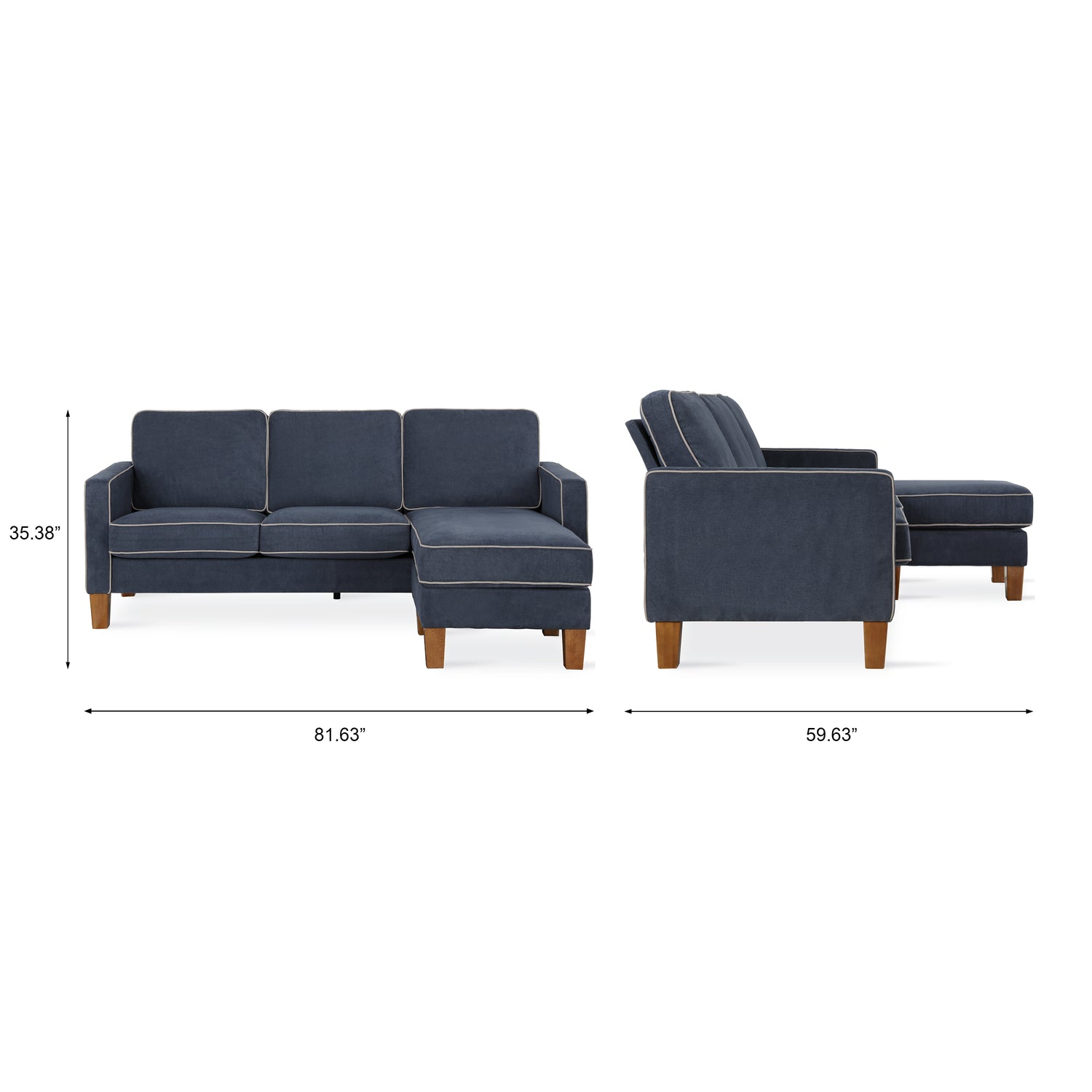 Dorel Home Bowen Corner Sofa with Contrast Welting Dimensions-Better Bed Company 