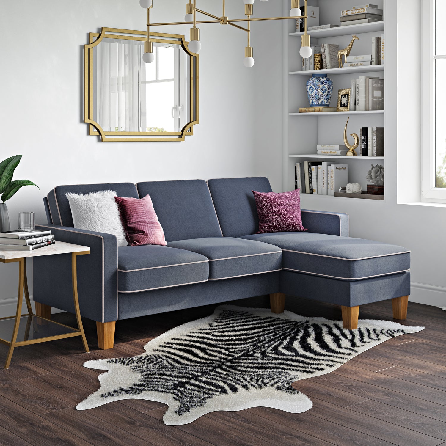 Dorel Home Bowen Corner Sofa with Contrast Welting Blue-Better Bed Company 