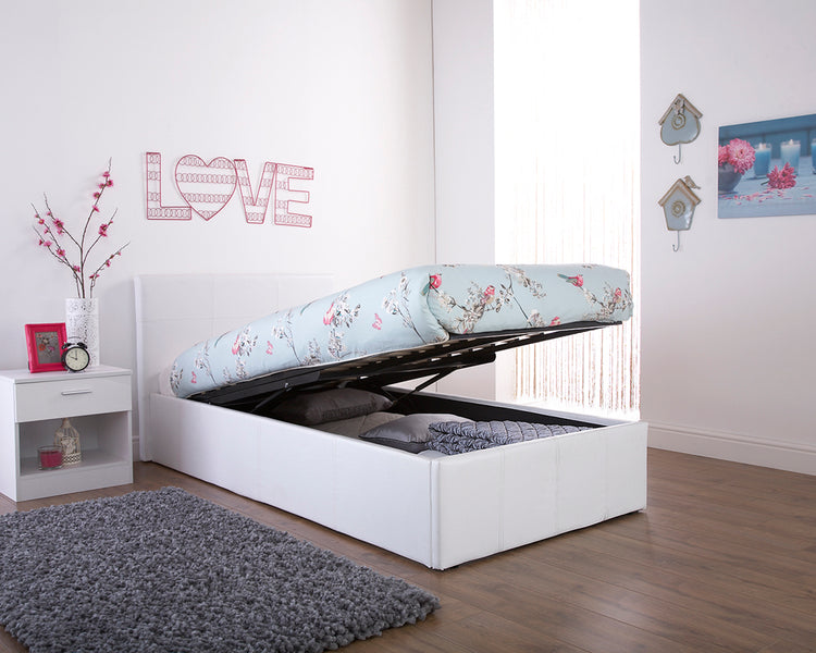 GFW End Lift Leather Ottoman Bed Single White-Better Bed Company