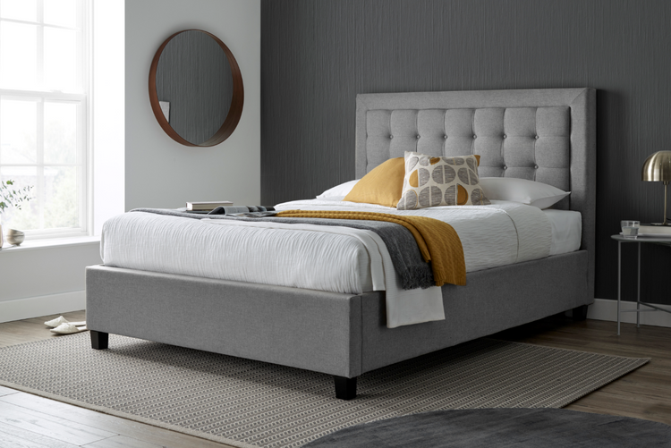 Grey upholstered single deals bed