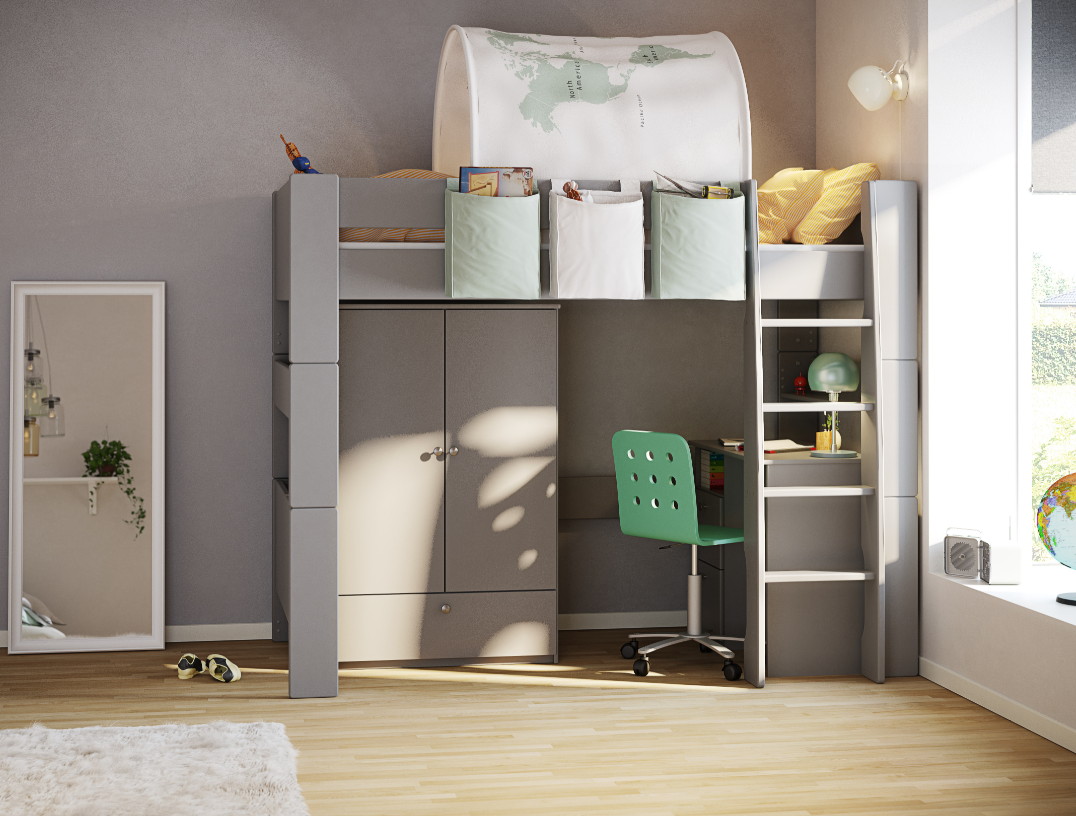 Steens 4 Kids 2 Door 1 Drawer Wardrobe Grey FREE DELIVERY