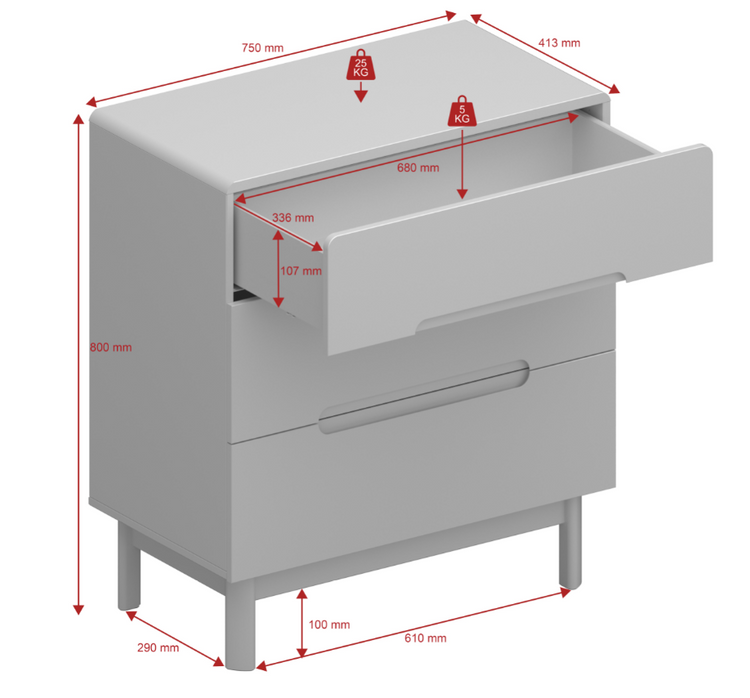 Steens Oniria 3 Drawer Chest White