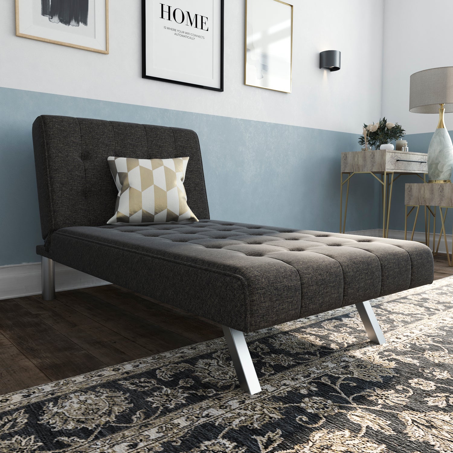 Dorel Home Emily Chaise Single Sofa Bed Grey-Better Bed Company