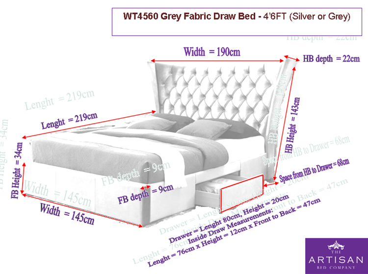 Artisan Bed Company 2 Drawer Winged Headboard Bed Frame