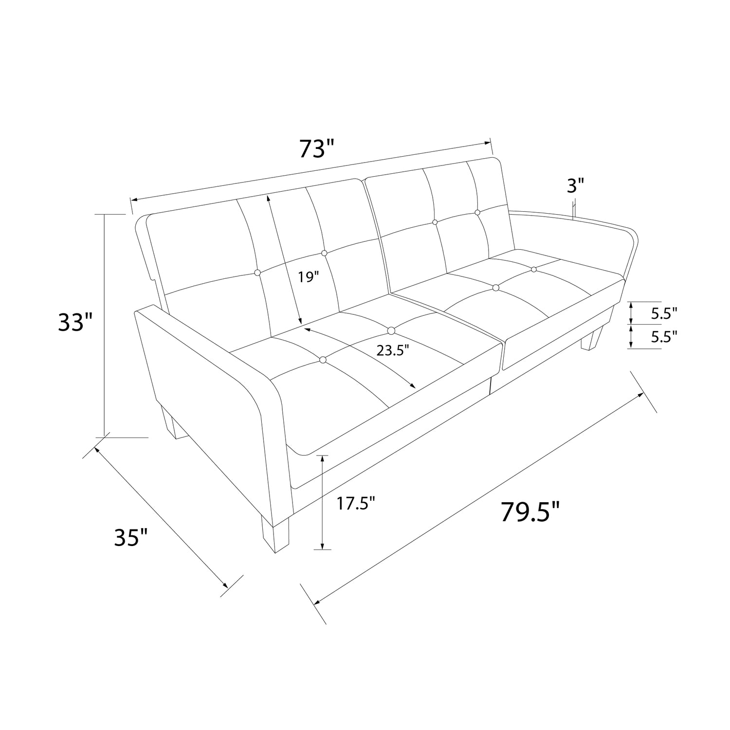 Dorel Home Boston Sofa Bed Dimensions-Better Bed Company 