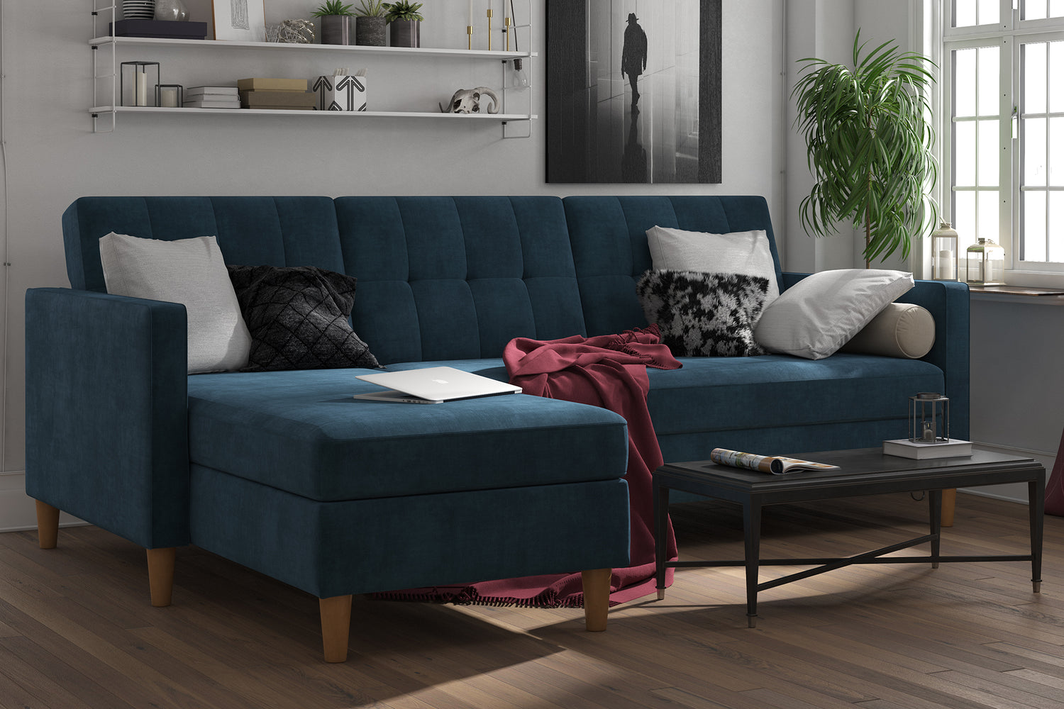Dorel Home Hartford Storage Sectional Sofa Bed with Storage Chaise Blue-Better Bed Company 