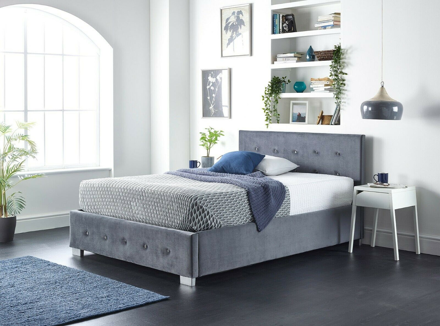 Grey plush velvet headboard discount