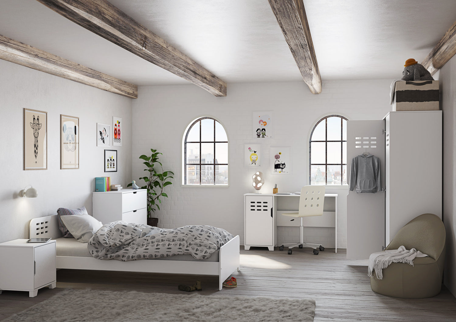 Steens Loke Bed Side Table White
