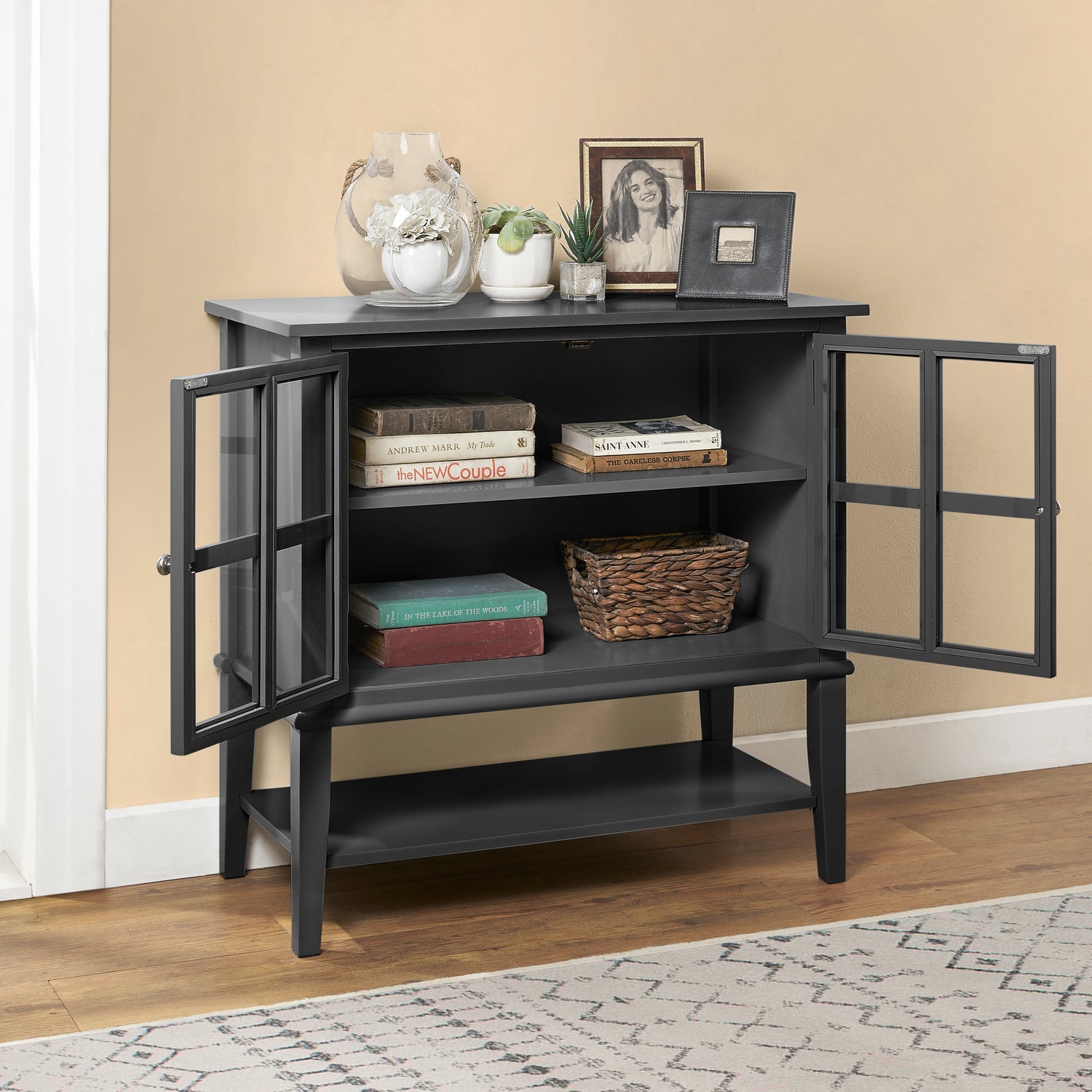 Dorel Home Franklin 2 Door Storage Cabinet Black Open-Better Bed Company