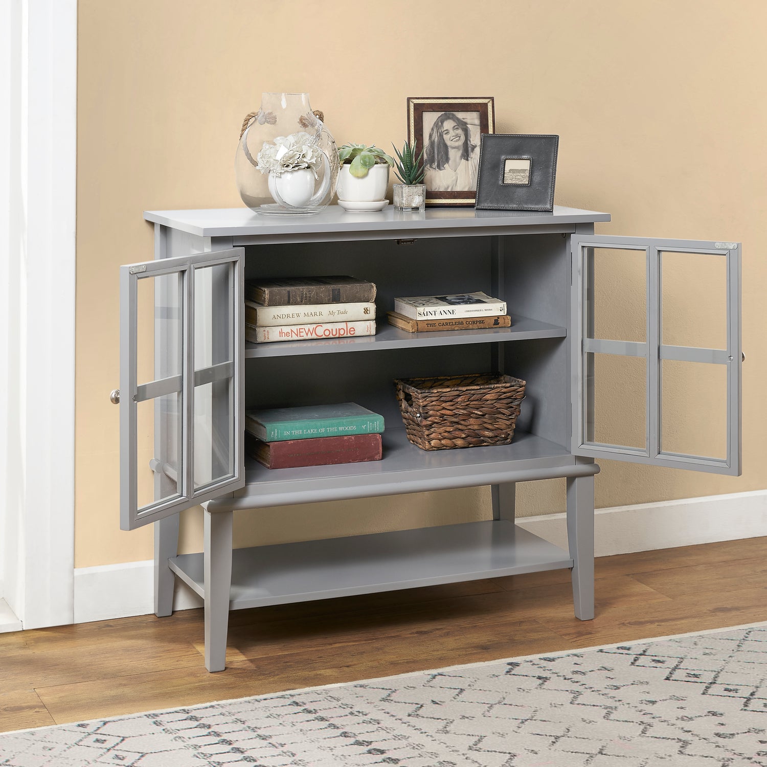 Dorel Home Franklin 2 Door Storage Cabinet Grey Open-Better Bed Company