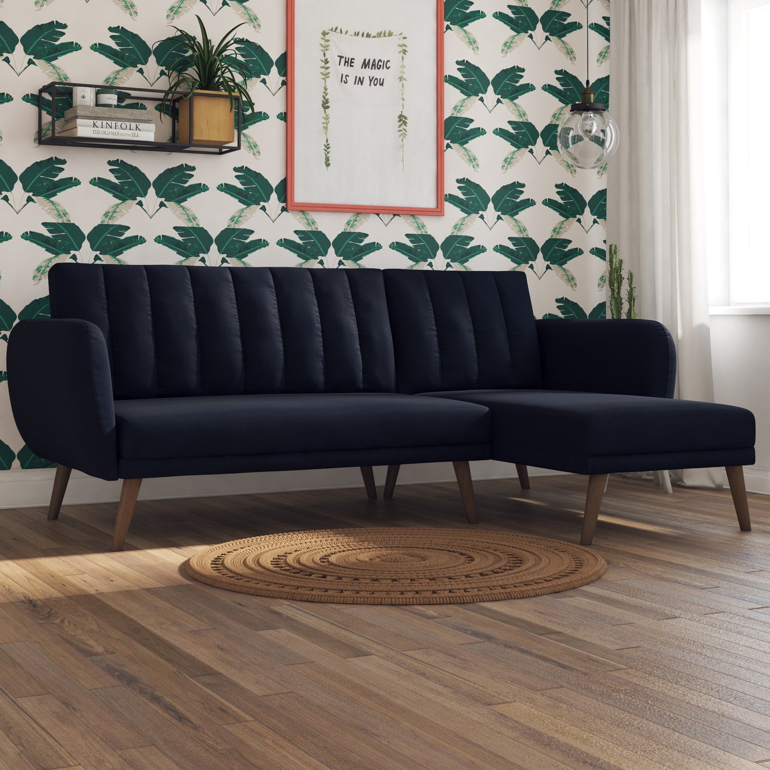 Dorel Home Brittany Sectional Sofa Bed Navy Blue-Better Bed Company