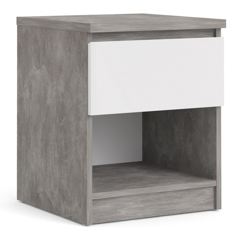 Furniture To Go Naia Bedside 1 Drawer 1 Shelf Concrete and White High Gloss-Better Bed Company 