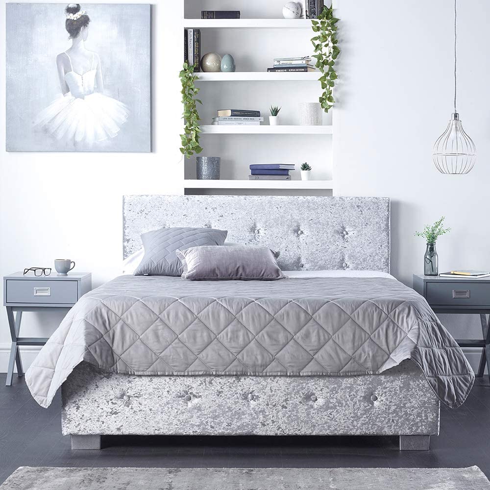 Better Side Opening Crushed Velvet Grey Ottoman Bed