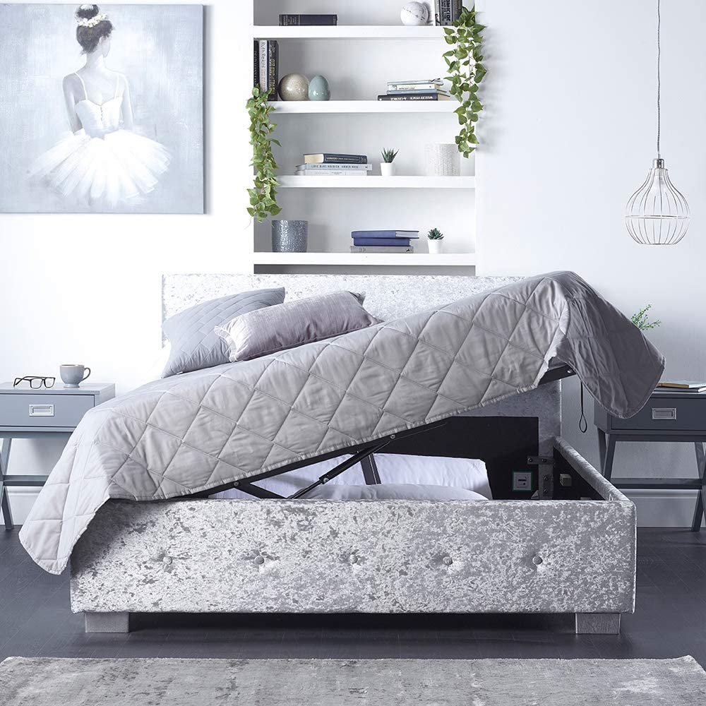 Better Side Opening Crushed Velvet Grey Ottoman Bed