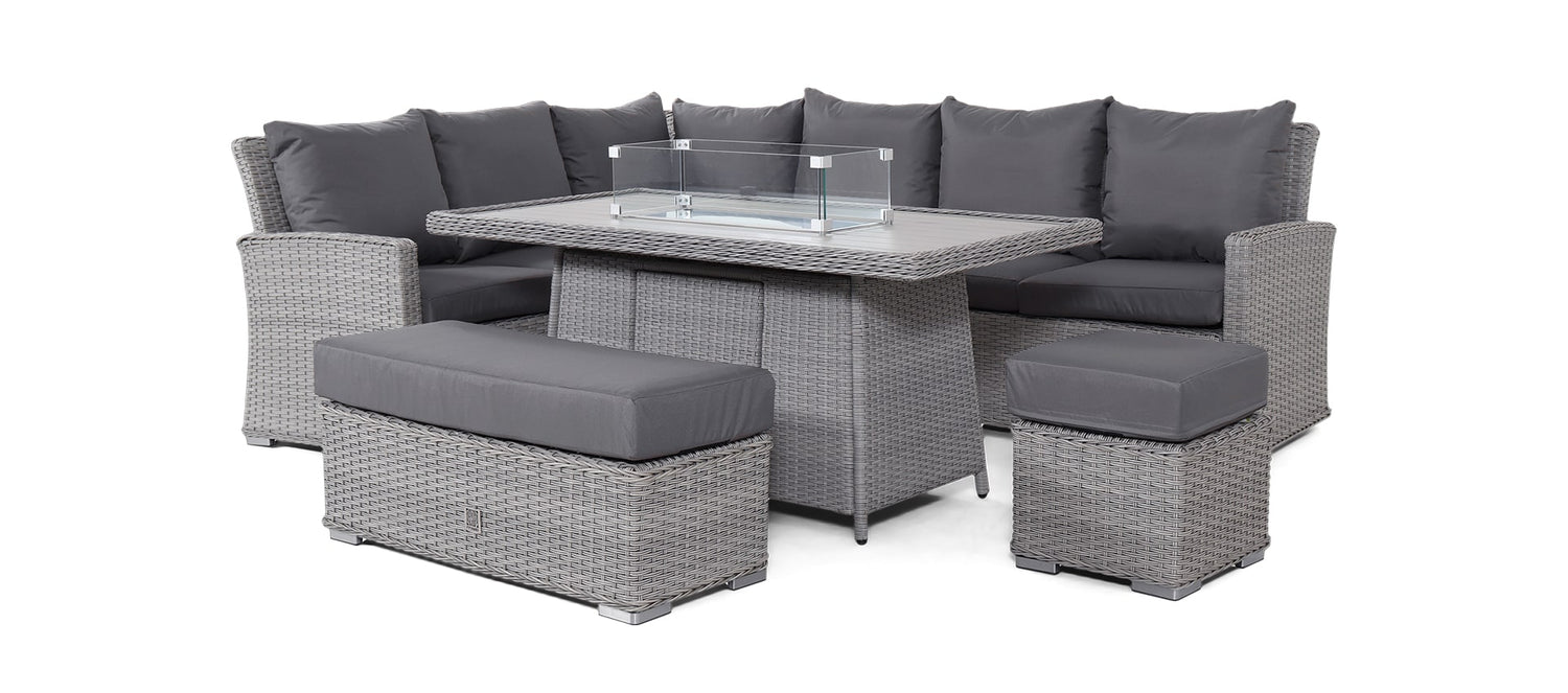 Maze Ascot Rectangular Corner Dining Set With Fire Pit Table-Better Bed Company
