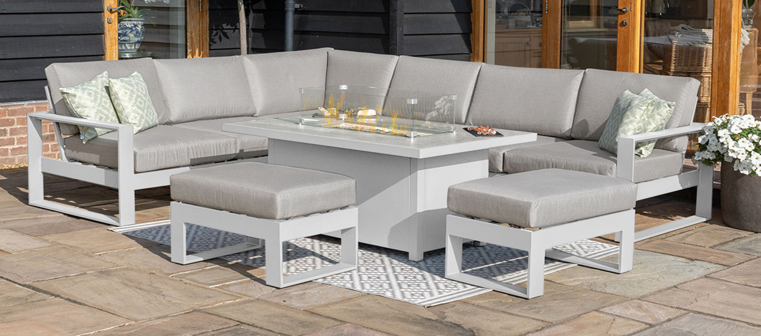 Maze Rattan Amalfi Large Corner Group With Fire Pit Table