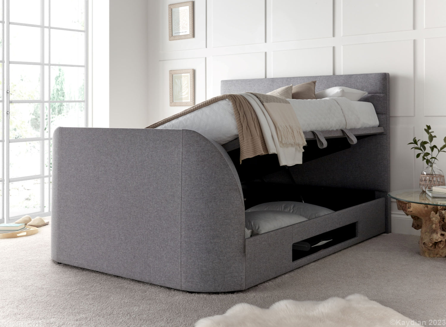 Kaydian Appleby TV Bed Marbella Grey Storage Open-Better Bed Company