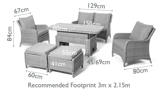 Maze Rattan Cotswold 2 Seat Sofa Dining With Rising Table And Foot Stools Dimensions-Better Bed Company 