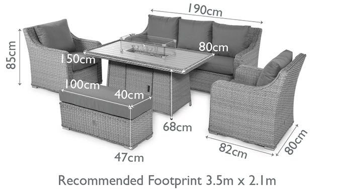 Maze Ascot 3 Seat Sofa Dining Set with Fire Pit Table