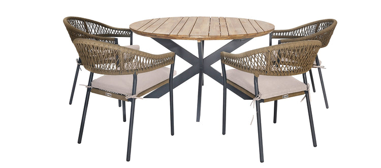 Maze Bali Rope Weave 4 Seat Round Fixed Dining Set From Back-Better Bed Company